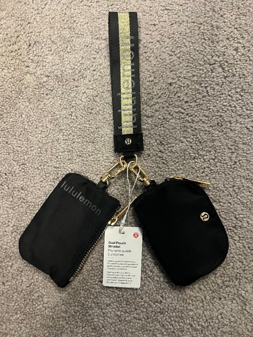 lululemon athletica Dual Pouch Never Lost Keychain Black Gold Wristlet